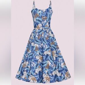 Blue Hawaiian Print Dress